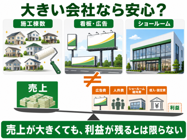 売上や施工棟数が大きくても利益が残るとは限らないことを示す図解