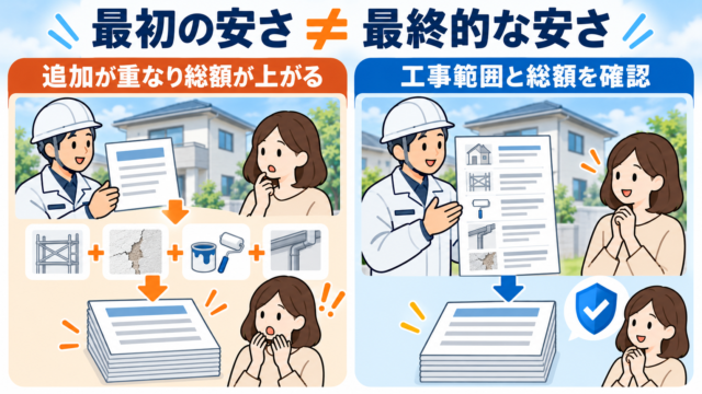 安い外壁塗装の見積もりでも追加工事によって最終総額が高くなる例
