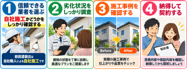 信頼できる外壁塗装業者を選ぶ4つの確認ポイント